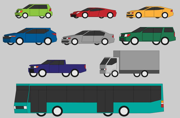 Sammlung von Fahrzeug-Seitenansicht Einfachheit flaches Design. - Vektor, Bild