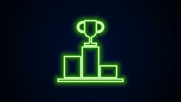 Siyah arka planda izole edilmiş parlak neon hattı Hokey, spor ödüllü podyum ikonu üzerinde. 4K Video hareketli grafik canlandırması - Video, Çekim