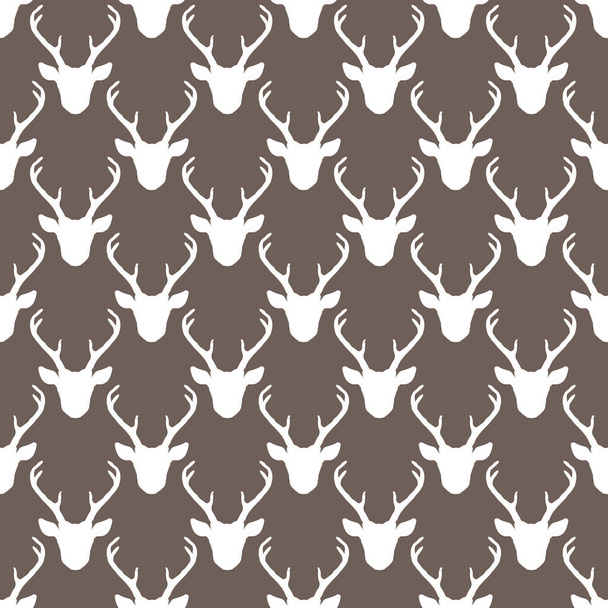 Seamless pattern with deer heads. Vector nature wildlife animal background. Hunting trophy white and brown backdrop. - Vektori, kuva
