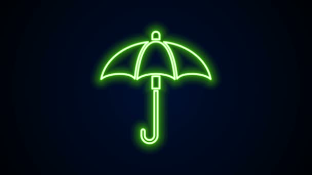 Brillante línea de neón Clásico icono de paraguas abierto elegante aislado sobre fondo negro. Símbolo de protección contra lluvia. Animación gráfica de vídeo 4K - Metraje, vídeo