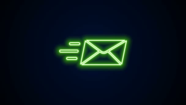 Иконка светящегося неонового контура Express выделена на черном фоне. Символ письма электронной почты. Видеографическая анимация 4K - Кадры, видео