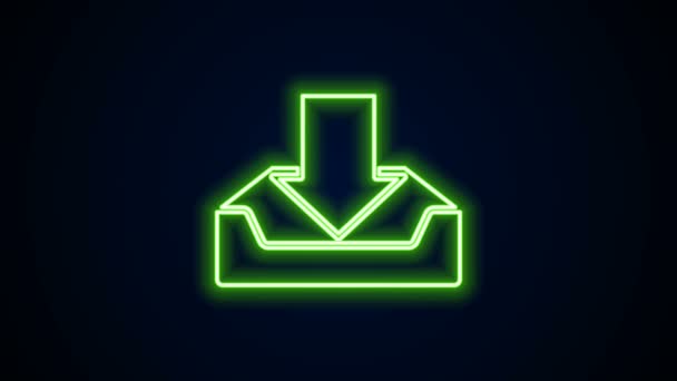 Linha de néon brilhante Baixe o ícone da caixa de entrada isolado no fundo preto. Animação gráfica em movimento de vídeo 4K - Filmagem, Vídeo