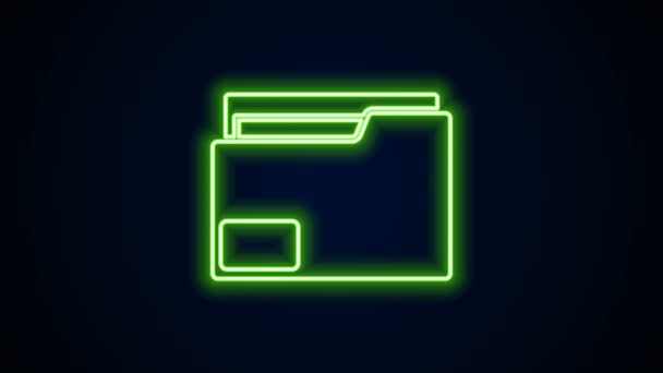 Glowing neon line Document folder icon isolated on black background. Accounting binder symbol. Bookkeeping management. 4K Video motion graphic animation - Footage, Video