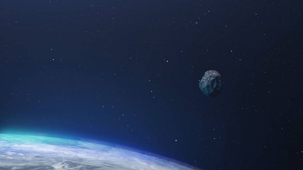 3d renderöinti, asteroidi meteorikivi Lentävät lähellä maan ilmakehää - Valokuva, kuva