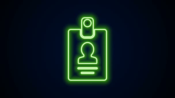 Linea al neon luminosa Icona del badge di identificazione isolata su sfondo nero. Può essere utilizzato per la presentazione, l'identità dell'azienda, la pubblicità. Animazione grafica 4K Video motion - Filmati, video