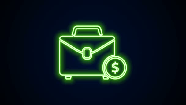 Žhnoucí neonová čára Aktovka a ikona peněz izolované na černém pozadí. Obchodní značka. Obchodní portfolio. Grafická animace pohybu videa 4K - Záběry, video