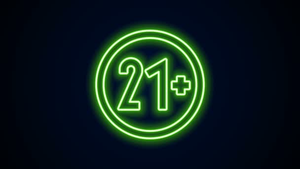 Világító neon vonal 21 plusz ikon elszigetelt fekete alapon. Felnőtt tartalom ikon. 4K Videó mozgás grafikus animáció - Felvétel, videó