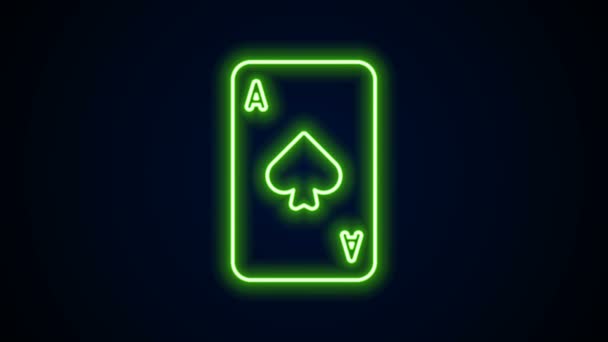Świecąca neonowa linia Karta do gry z ikoną symboli pik odizolowana na czarnym tle. Hazard w kasynie. 4K Animacja graficzna ruchu wideo - Materiał filmowy, wideo