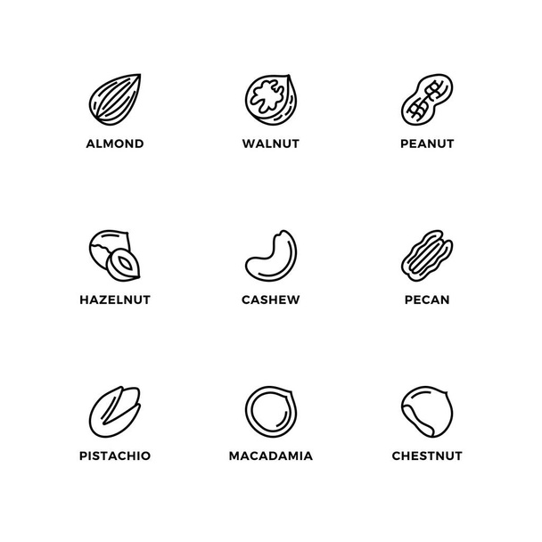 Set vettoriale di elementi di design, logo modello di design, icone e badge per dadi. Set di icone di linea, tratto modificabile. - Vettoriali, immagini