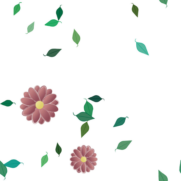 beautiful composition with simple colored flowers and green leaves at monochrome background, vector illustration - Vektori, kuva