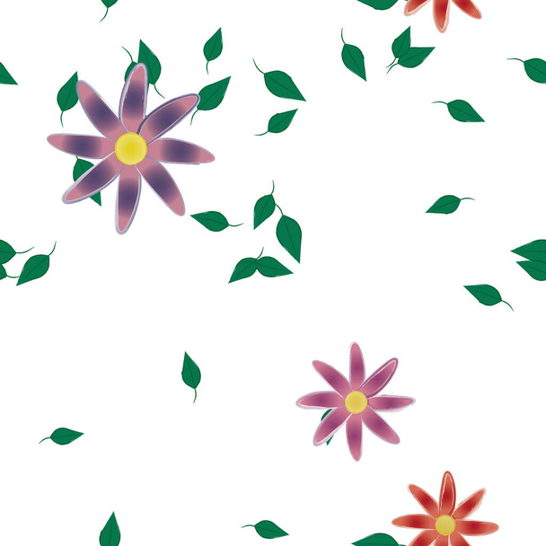 schöne Komposition mit einfachen farbigen Blüten und grünen Blättern auf monochromen Hintergrund, Vektorillustration - Vektor, Bild