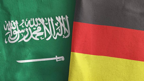 Deutschland und Saudi Arabien zwei Flaggen Textiltuch 3D-Rendering - Foto, Bild