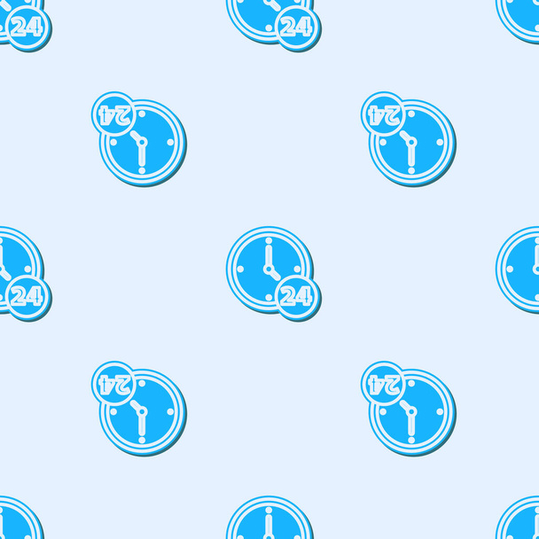 Modrá čára Hodiny 24 hodin ikona izolované bezešvé vzor na šedém pozadí. Celodenní cyklická ikona. 24 hodinový symbol služby. Vektor. - Vektor, obrázek