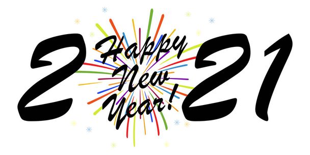 Поняття чорного кольору Новий рік 2021 Вітання концепції з білим тлом і багатокольорові феєрверки - Вектор, зображення