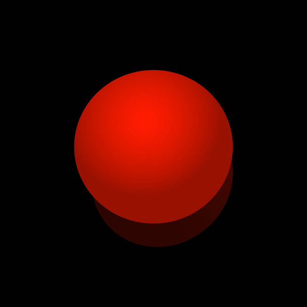 Rote Kugel auf schwarzem Hintergrund mit Schatten. - Vektor, Bild