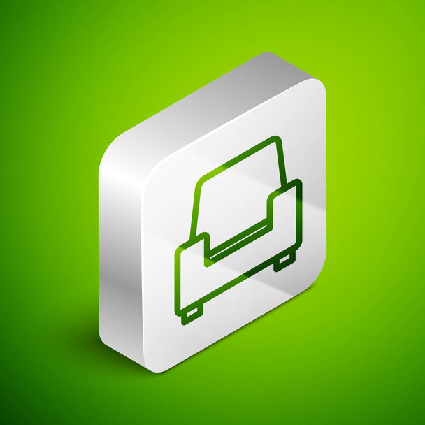 Isometric line Armchair icon isolated on green background. Silver square button. Vector. - Vector, imagen