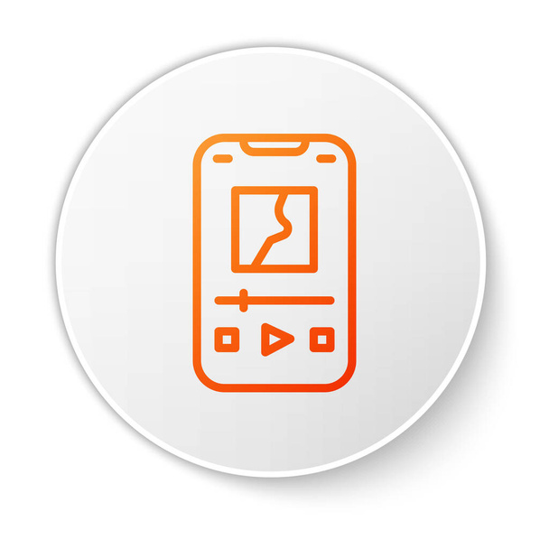 Oranžová čára Hudební přehrávač ikona izolované na bílém pozadí. Přenosné hudební zařízení. Bílý knoflík. Vektor. - Vektor, obrázek