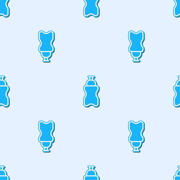 Kék vonal Sport palack víz ikon elszigetelt zökkenőmentes minta szürke háttér. Vektor. - Vektor, kép