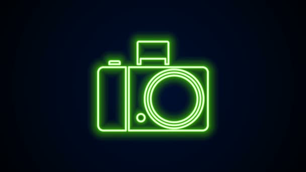 Светящаяся неоновая линия Иконка фотокамеры изолирована на черном фоне. Значок фотокамеры. Видеографическая анимация 4K - Кадры, видео