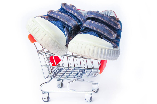 stylish ply basket store with shoes on a white background - Photo, image