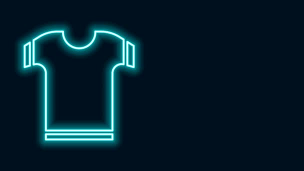 Иконка светящейся неоновой линии футболки выделена на черном фоне. Видеографическая анимация 4K - Кадры, видео