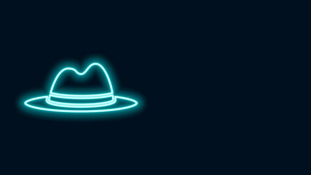 ネオンラインを輝く黒い背景に孤立したリボンアイコンを持つ男の帽子。4Kビデオモーショングラフィックアニメーション - 映像、動画