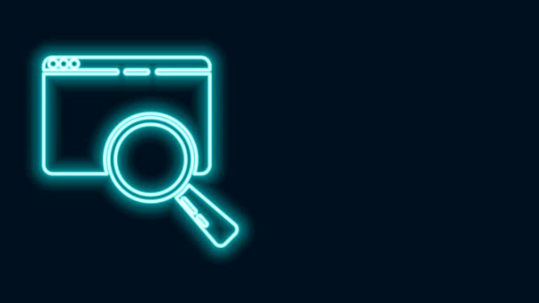 Línea de neón brillante Busque en un icono de la ventana del navegador aislado sobre fondo negro. Animación gráfica de vídeo 4K - Imágenes, Vídeo