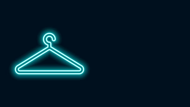 Ligne lumineuse néon Hanger icône de garde-robe isolé sur fond noir. Icône vestiaire. Symbole de service vestimentaire. Panneau du cintre à linge. Animation graphique de mouvement vidéo 4K - Séquence, vidéo