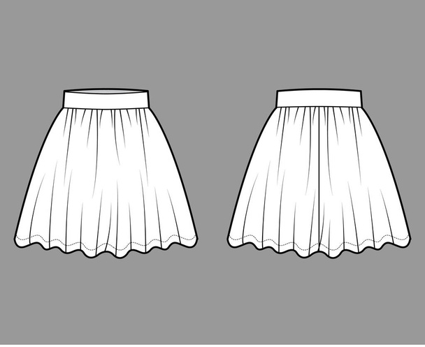 Jupe dirndl illustration de mode technique avec des longueurs au-dessus du genou, plénitude circulaire, ceinture épaisse. Fond plat - Vecteur, image