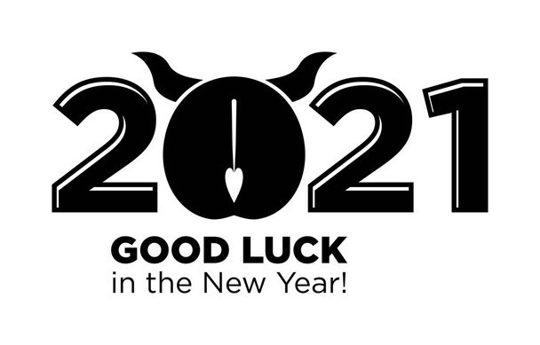 2021 wishes of good luck in the New Year. Ox, bull's ass is a funny symbol of the coming year. Vector on transparent background - Vector, afbeelding