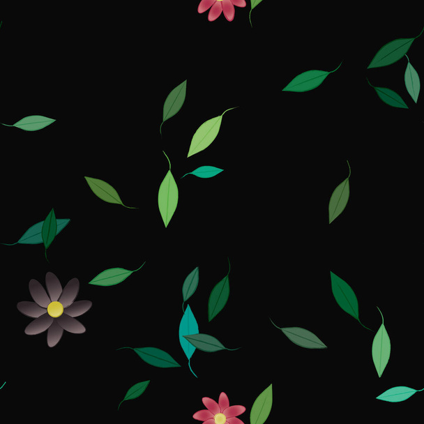 vector seamless pattern with flowers and leaves - Vektor, obrázek
