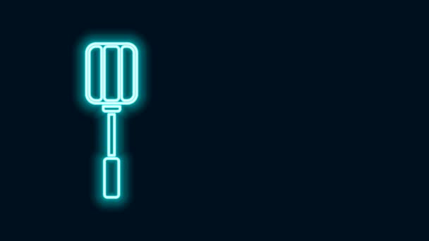Ligne lumineuse néon Icône de spatule isolée sur fond noir. Icône de spatule de cuisine. Signe de spatule de barbecue. Barbecue et outil de grill. Animation graphique de mouvement vidéo 4K - Séquence, vidéo
