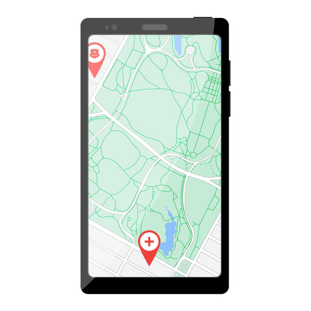 Akıllı telefon ekranındaki şehir haritasının vektör görüntüsü - Vektör, Görsel