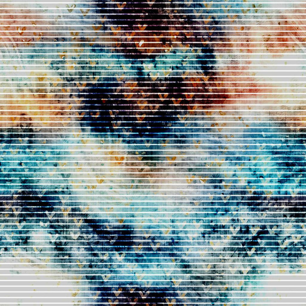 Blurry blur thin stripe dye texture background. Wavy irregular bleeding wave seamless pattern. Atmospheric ombre distorted watercolor effect. Space dyed linear striped all over print - Photo, Image