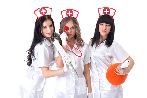 Portrait of sexy young nurses posing at camera - Fotoğraf, Görsel