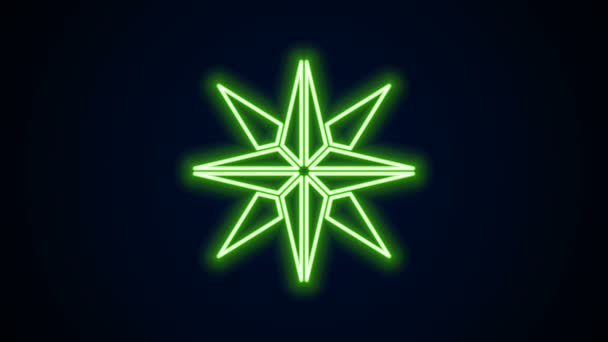 Gloeiende neon lijn Wind roos pictogram geïsoleerd op zwarte achtergrond. Kompas icoon voor reizen. Navigatie ontwerp. 4K Video motion grafische animatie - Video