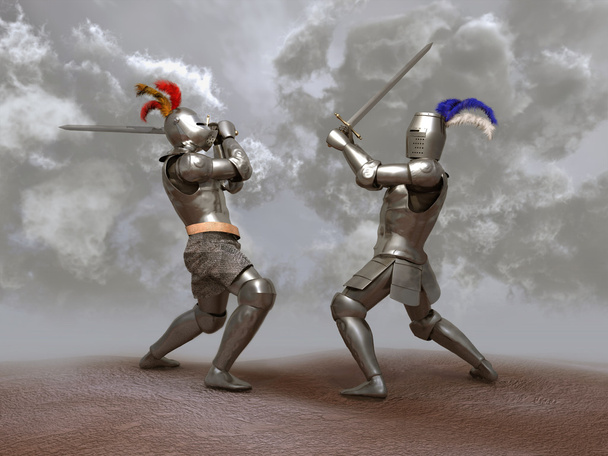 Cavaleiros lutam
 - Foto, Imagem