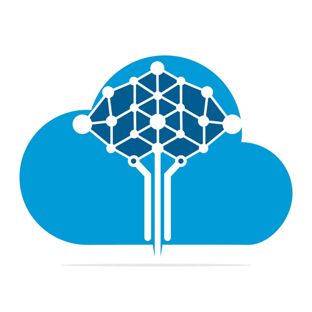 Koncepcje projektu cyfrowego logo drzewa chmury. Logo firm edukacyjnych i technologicznych. - Wektor, obraz
