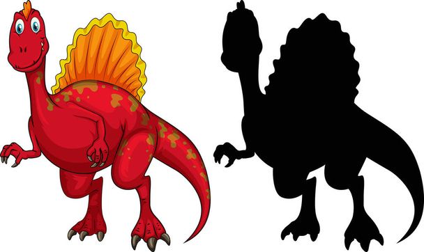 Conjunto de personajes de dibujos animados de dinosaurios y su silueta sobre fondo blanco ilustración - Vector, Imagen