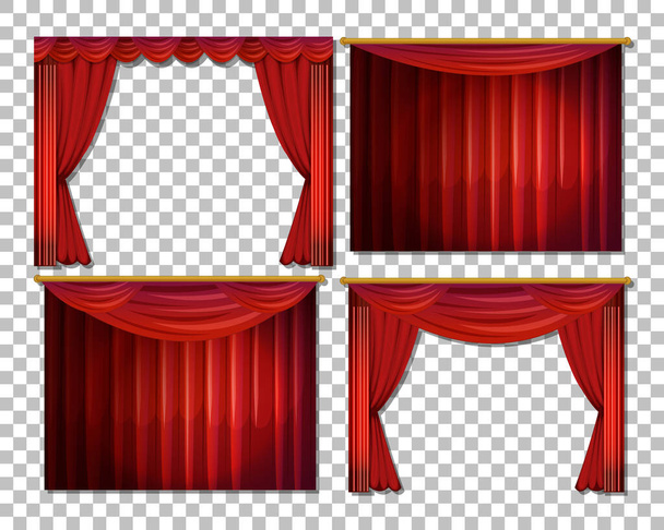 Verschiedene Designs von roten Vorhängen isolierte Illustration - Vektor, Bild