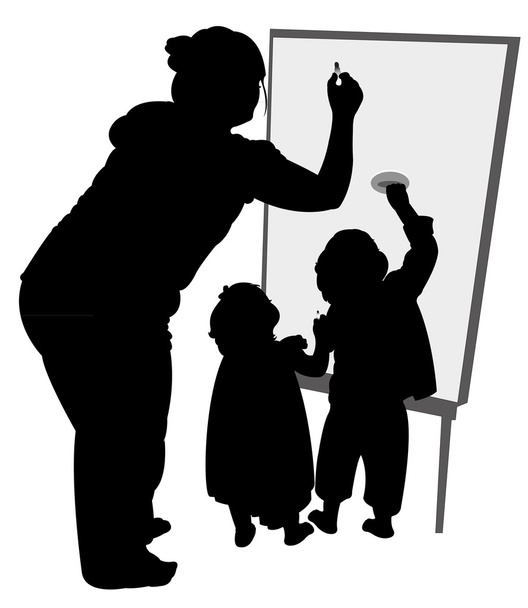 nauczyciel i dzieci piszący na pokładzie - Zdjęcie, obraz