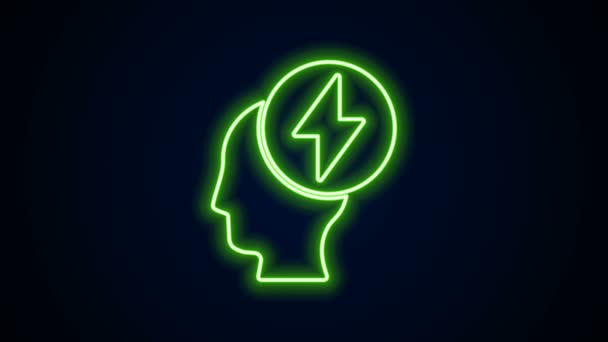 Glowing neon line Human head and electric symbol icon isolated on black background. 4K Video motion graphic animation - Footage, Video