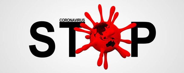 Остановите коронавирус и концепцию карантина. 3D медицинская иллюстрация - Фото, изображение