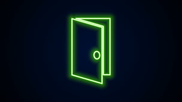 Žhnoucí neonová čára Ikona zavřených dveří izolovaná na černém pozadí. Grafická animace pohybu videa 4K - Záběry, video