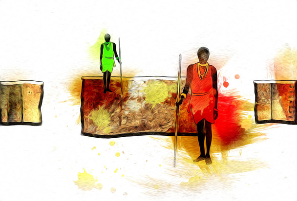 アフリカの民族レトロヴィンテージイラスト - 写真・画像