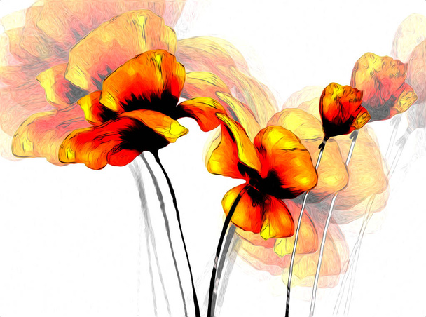Fond vintage avec illustration d'art peinture de fleurs - Photo, image