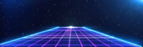 Style cyberpunk rétro années 80 Science-fiction Arrière-plan futuriste avec grille laser paysage. Style de cyber surface numérique des années 1980. Illustration 3D. Pour bannière - Photo, image