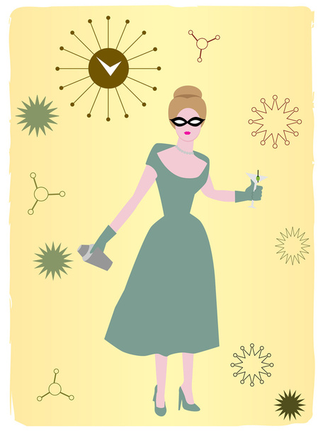 1950s Woman drinking cocktail abstract background - Vector, Image