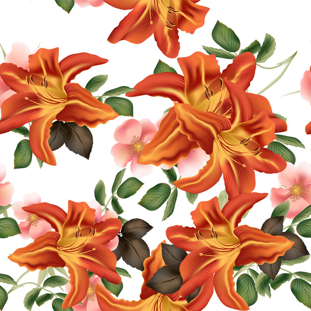 Beautiful seamless vector pattern with detailed  lily flowers - Vetor, Imagem