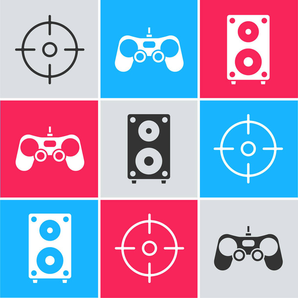 Set Target sport, Gamepad and Stereo speaker icon. Vector. - Vector, Image